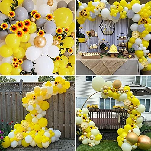 Yellow Balloons Arch Garland Kit, Pastel Yellow Balloons Macaron Yellow Grey Balloons Yellow White Balloons Artificial Sunflower Vine Metallic Gold Balloons Gold Confetti Balloons