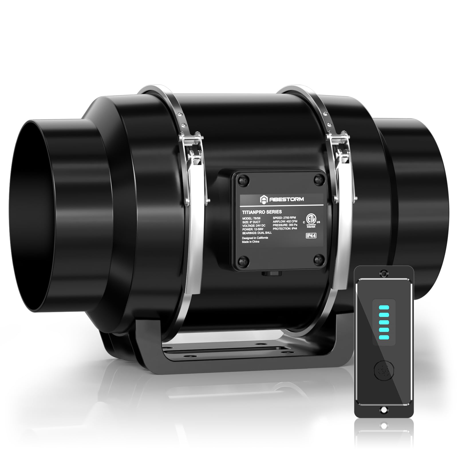 AbestormTitianPro T6 6" Inline Duct Fan, Quiet 402 CFM Ventilation Exhaust Fan DC Motor with Manual Controller for Cooling Booster, Grow Tents, Hydroponics