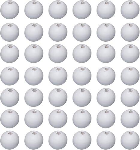 Miniatura 2 de 150 cuentas de madera redondas blancas pintadas de 0.630in de madera natural pulidas sueltas espaciadoras para guirnalda de granja o decoración para