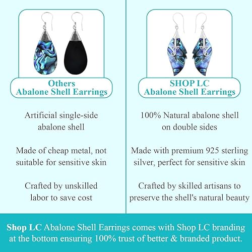 Miniatura 4 de Aretes de pavo real para mujer en plata de ley 925 Playa Boho Unique Costume Jewelry Anniversary Birthday Gifts, Concha, Abulón