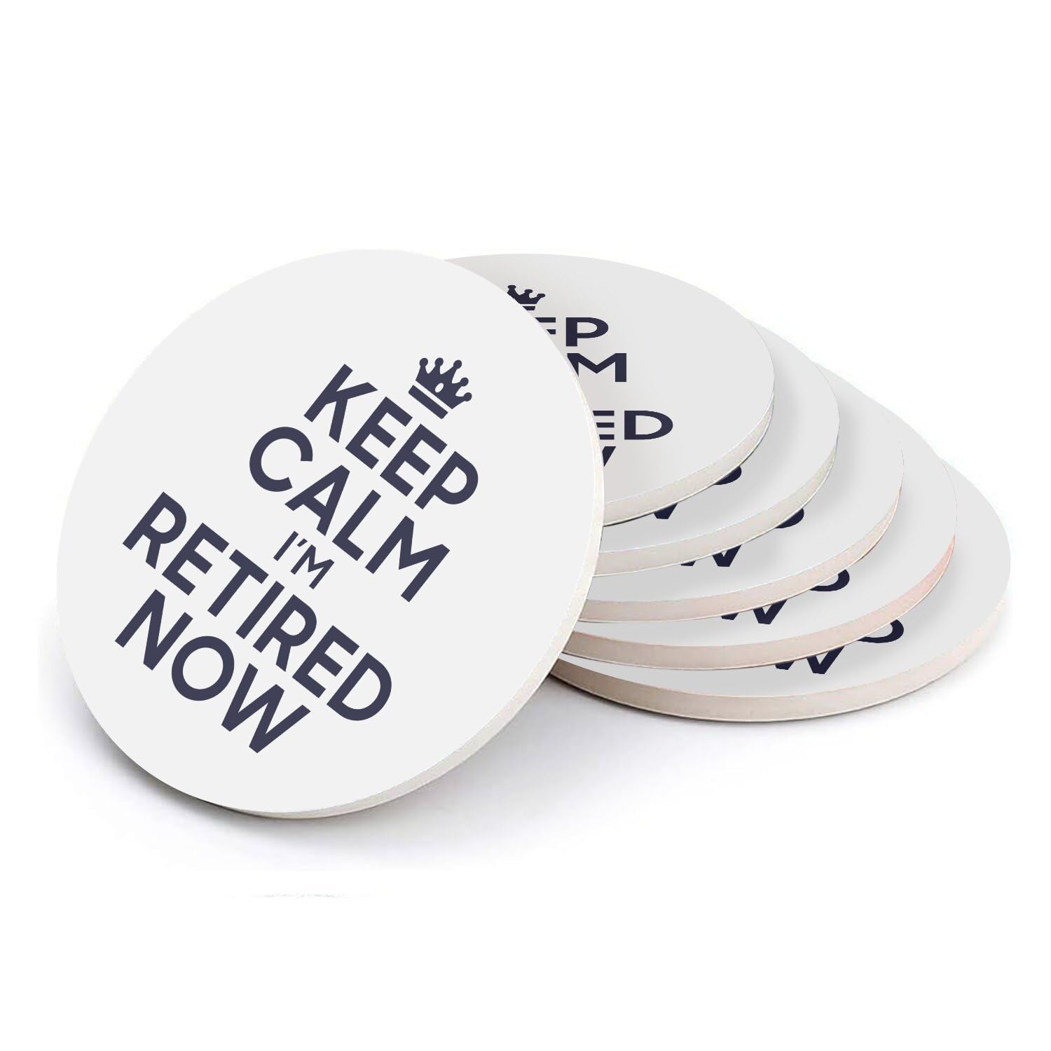 Sous-verres ronds en céramique protège-table motif humour retraite lot de 6 dessous de verre 10cm