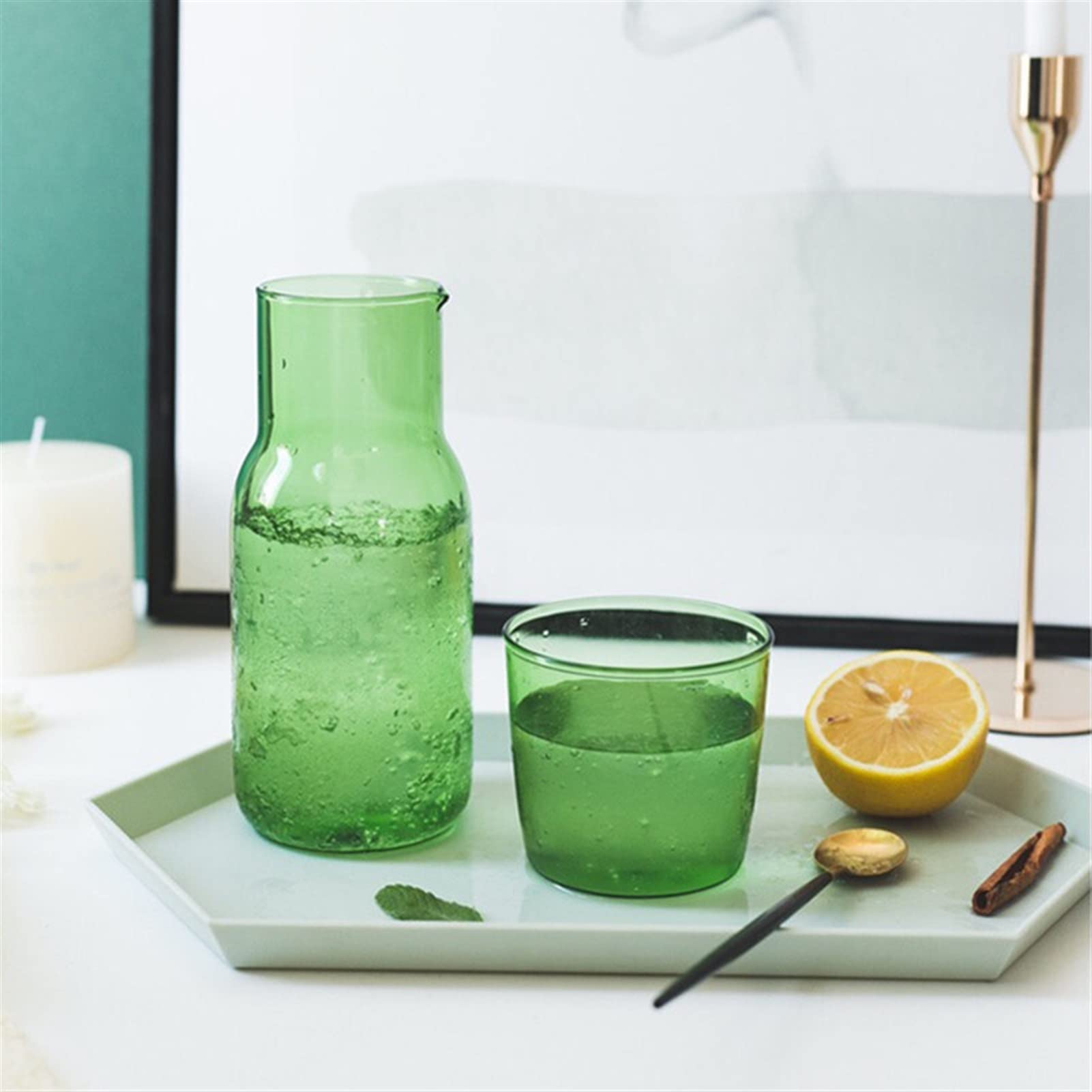 Jarra Jarra de agua Transparente Color de caramelo Color de vidrio Conjunto de taza de jugo de bebida simple resistente al calor con la botella de agua de la jarra de té Jarra Agua (Color : Blauw)