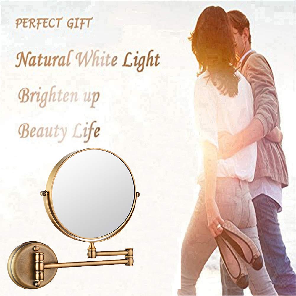 Espejo de maquillaje Montaje en pared, Doble Cara Aumento de 5X Giratorio de 360° Espejo de baño extensible Espejo de belleza de Forma Redonda plegable,Rose Gold_8inch (Rose Gold 8inch)