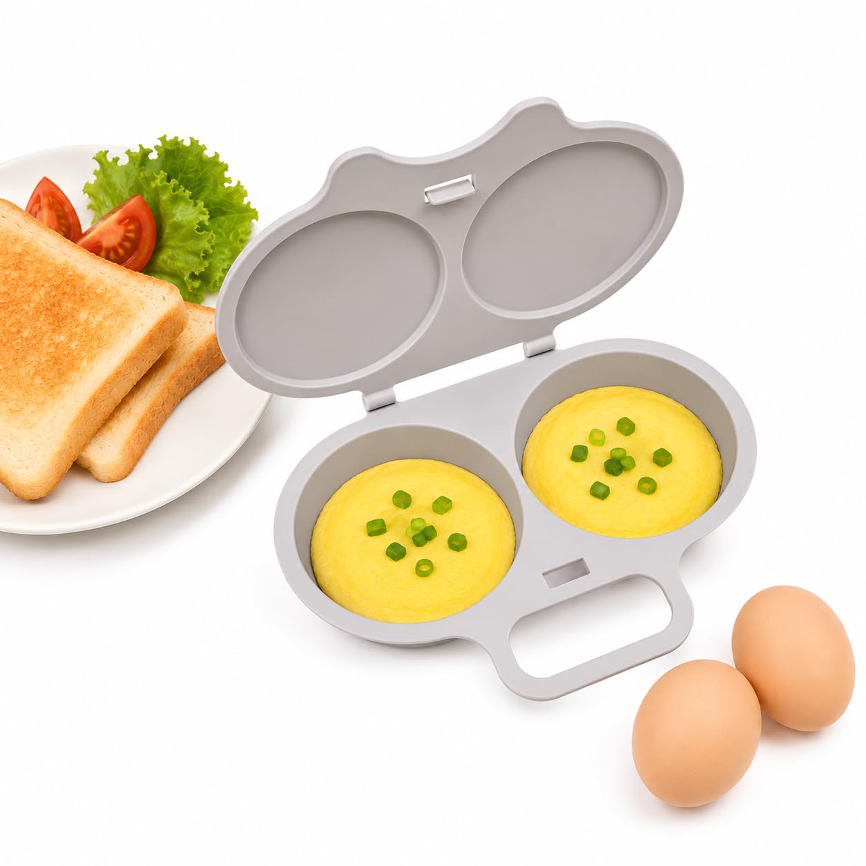 Dual Cavity Microwave Egg Poacher, 2027 New Microwave Egg Cooker for Home Kitchen Use (Light Gray)