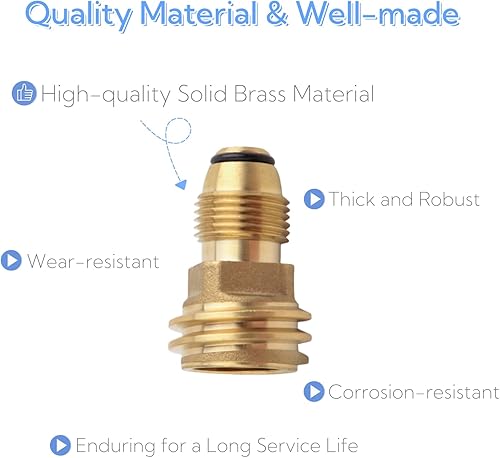 Miniatura 2 de Paquete de 2 adaptadores de tanque de propano POL a QCC1 de latón  Adaptador de válvula de tanque LP resistente para parrillas de barbacoa,