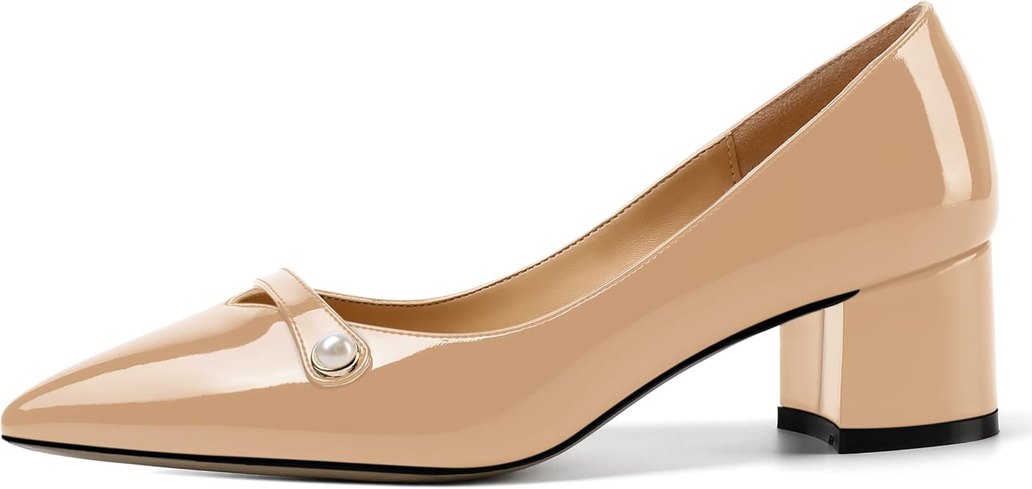 ROSERWISH Womens Party Dress Slip On Patent Pointed Toe Chunky Low Heel Pumps Shoes 2 Inch - Image 2