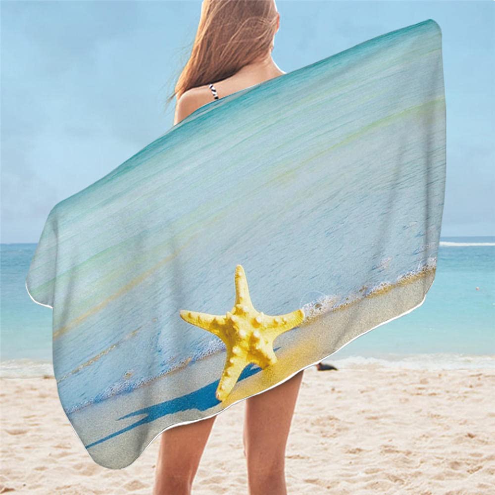 Serviette de plage adulte microfibre bleu drap de bain voyage 75x150cm