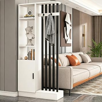 Screen Column Floor to Ceiling Wall partitions with Storage Shelves Entrance Hall Partitions Screen Divider Freestanding Room Divider Shelf with Shelf,White+Black,L31W12H80