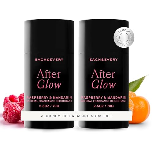 Each & Every Desodorante sin aluminio para mujeres y hombres, frambuesa y mandarina, desodorante natural para pieles sensibles, verificado por EWG,