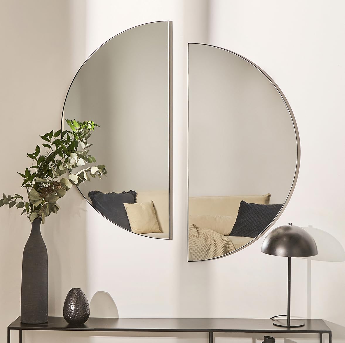 Miroir demi-lune 50x100 cm avec cadre en métal noir pour entrée