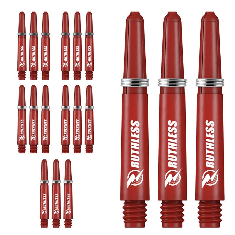 RUTHLESS Deflectagrip Dart Shafts | Durable Nylon Stems with Springs | Medium 49mm, Red, 5 Sets of 3 Stems (5XS1572)