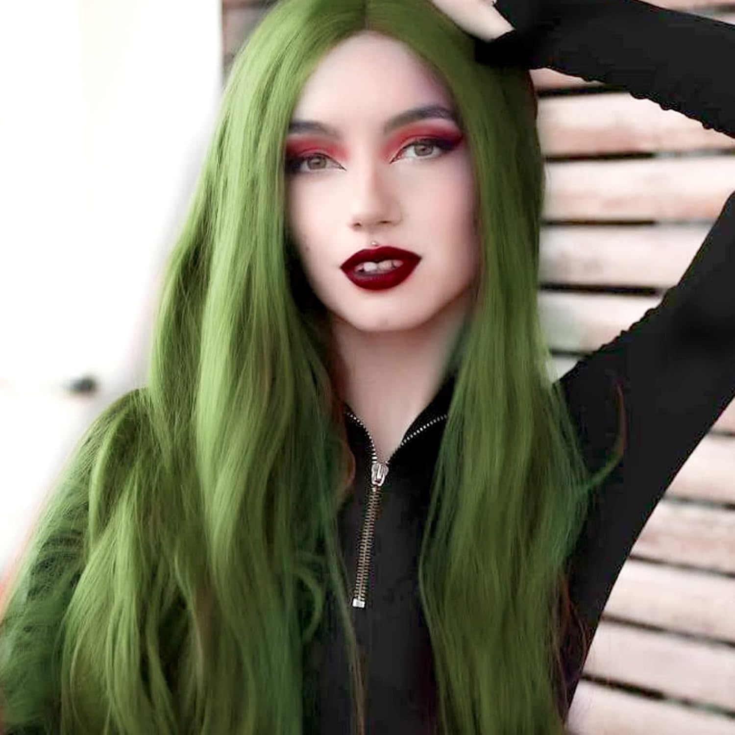Soft Green Wig Olive Green Long Straight Lace Front Wigs for Women Pre Plucked Natural Hairline Synthetic Neon Color Wigs Glueless Hair Replacement Wigs Drag Queen Cosplay Daily 24Inch