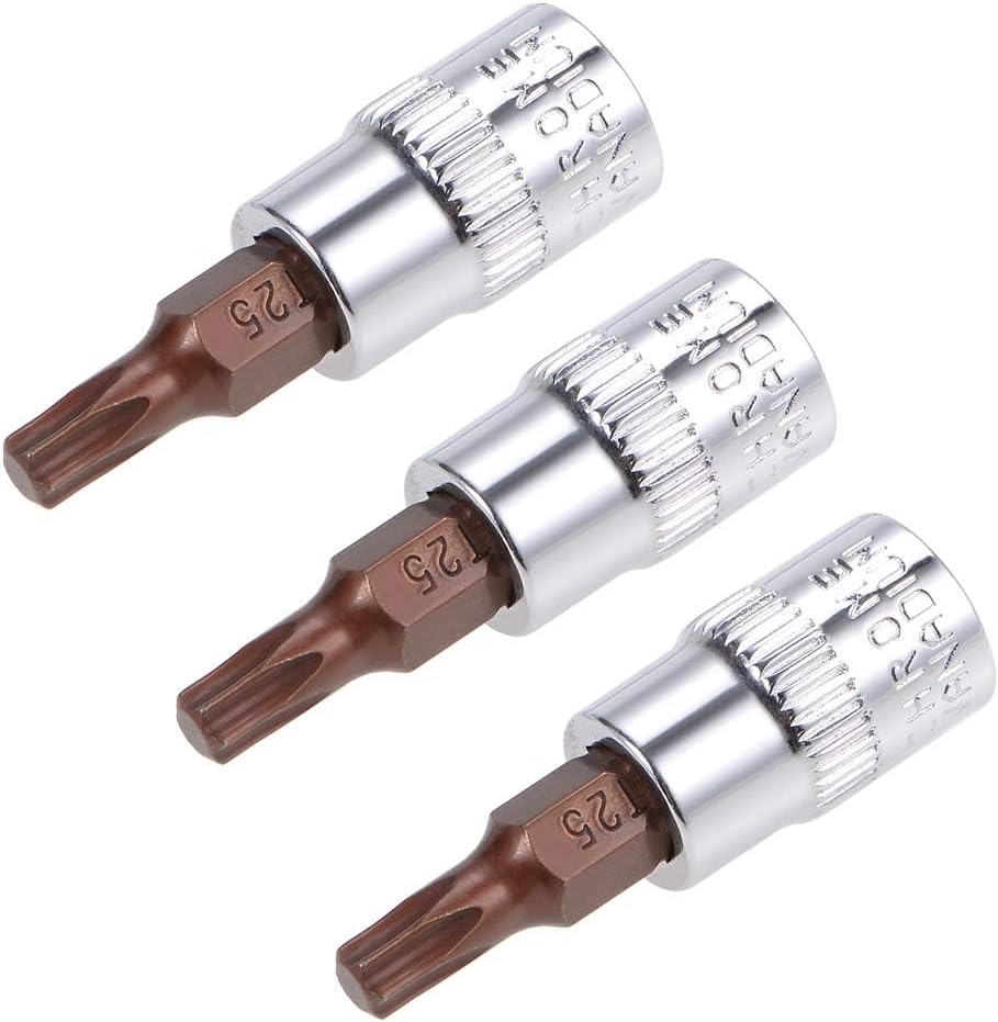 TOP-VIGOR 3Pcs Torx Bit Socket, 1/4" Drive x T25 CR-V Key Socket, Premium S2 Steel Bits, Torx Bit with 38mm Length for Torque Wrench, Ratchet Wrench, Impact Power Drills, Slide Bar