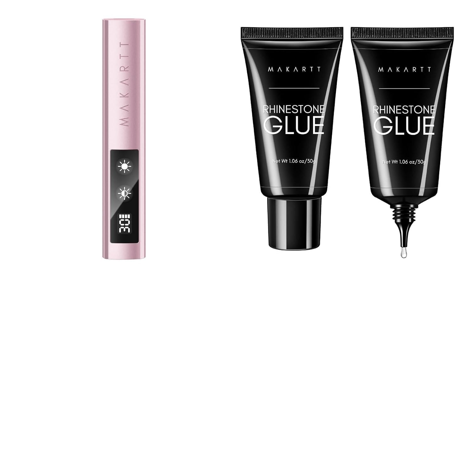 Makartt Handheld UV Nail Lamp with Painless Mode Bundle with Makartt Nail Rhinestone Glue for Nails- 60ML Super Strong Gel Glue for Rhinestones, 3D Art Charm Decorations Bling Gem