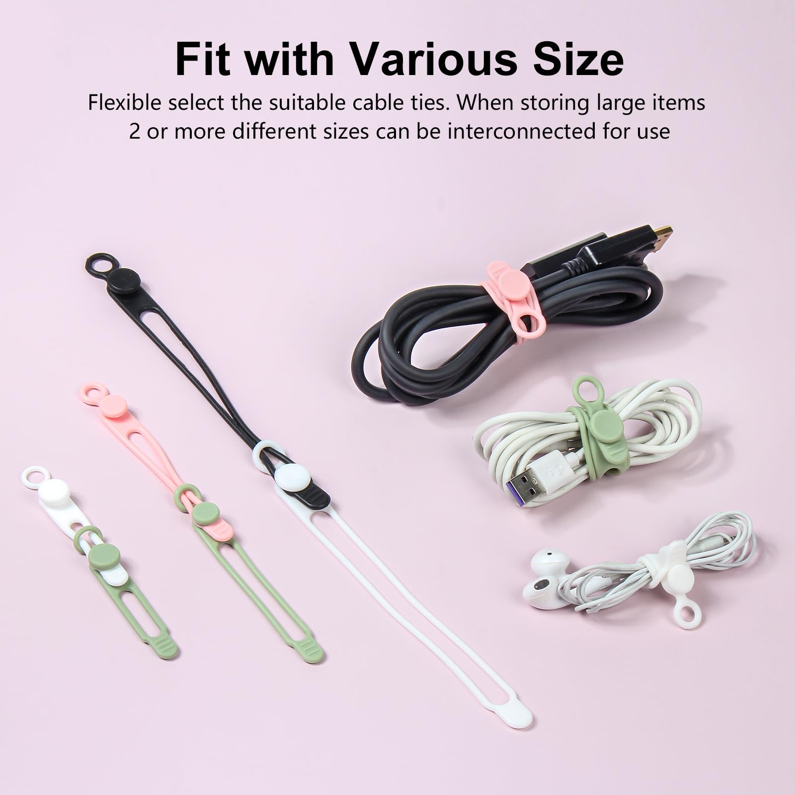 OneLeaf 30 organizadores de cables, bridas de silicona reutilizables, bridas de cables para electrónica, bridas elásticas multiusos, artículos esenciales de viaje para organizador de cables