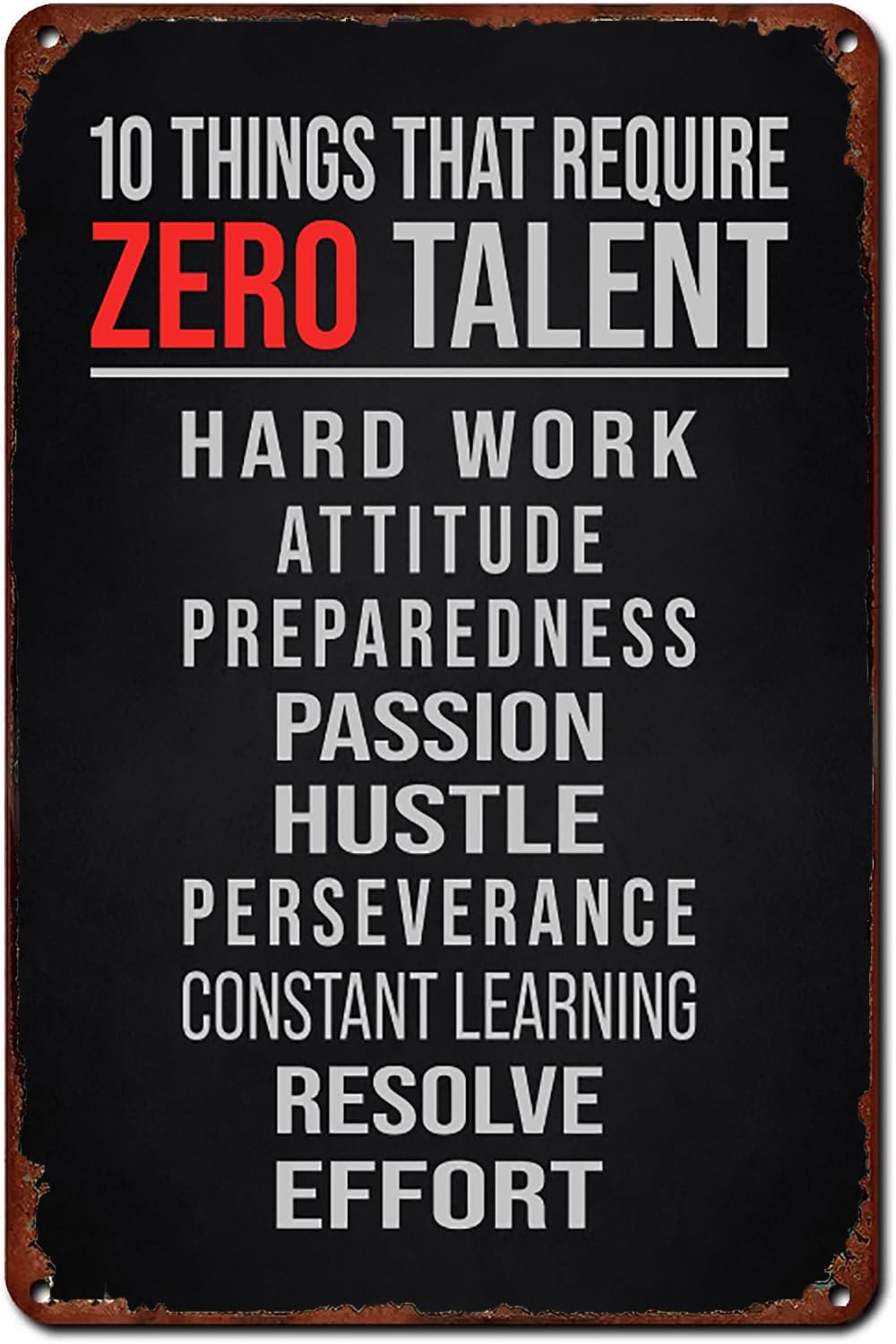 Inspirational Vintage Metal Plaque, Zero Talent Daily Rules Wall Sign, Home Office Bedroom Decor, 8x12 Inch