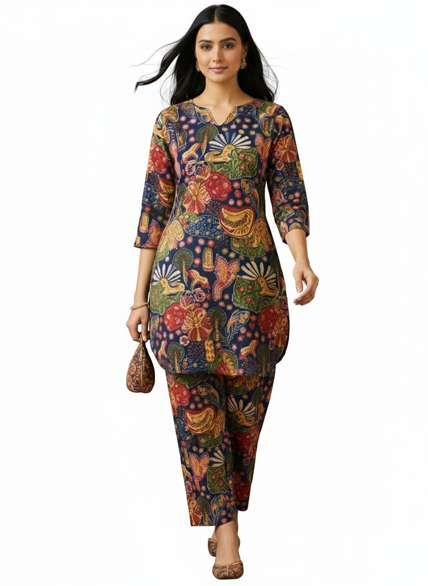 bee m pee designer Trendy Floral Printed Poly Rayon Cotton Latest Kurta Coord Sets for Women | Stylish Casual Kurti Tunic Cord Set with Pant for Woman for Office-picture-10