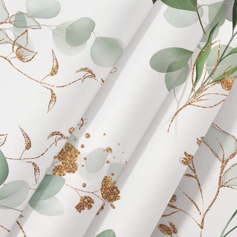 Sage Green Spring Leaves Shower Curtain, Modern Plants Botanical Fabric Cloth Shower Curtains for Elegant Bathroom Decor, Watercolor Eucalyptus Leaf Shower Curtain,70X78