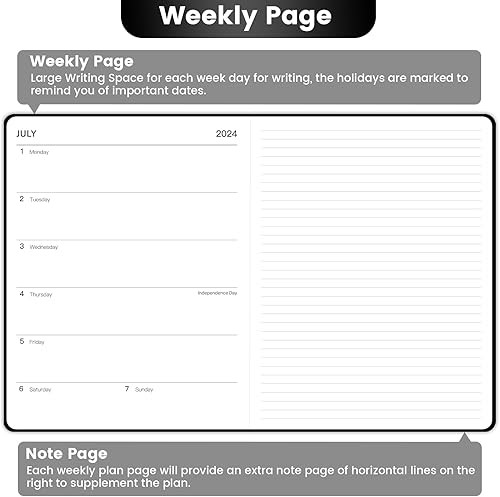 Miniatura 4 de Agenda 2024-2025  Agenda semanal y mensual 2024-2025, julio 2024 a junio 2025, 8 x 10 pulgadas, agenda semanal y mensual con página de notas