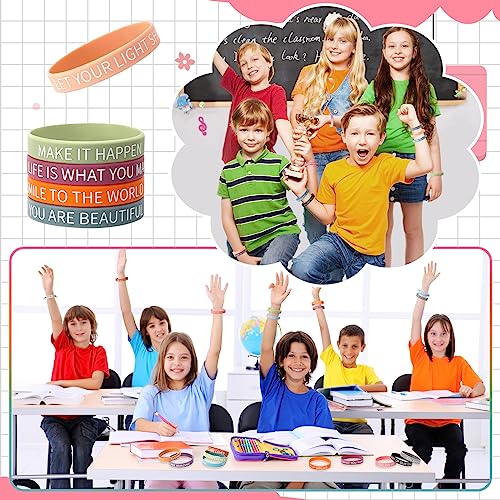 Image of JUNEBRUSHS 64pcs Motivational Quote Silicone Bracelets Colored Bulk