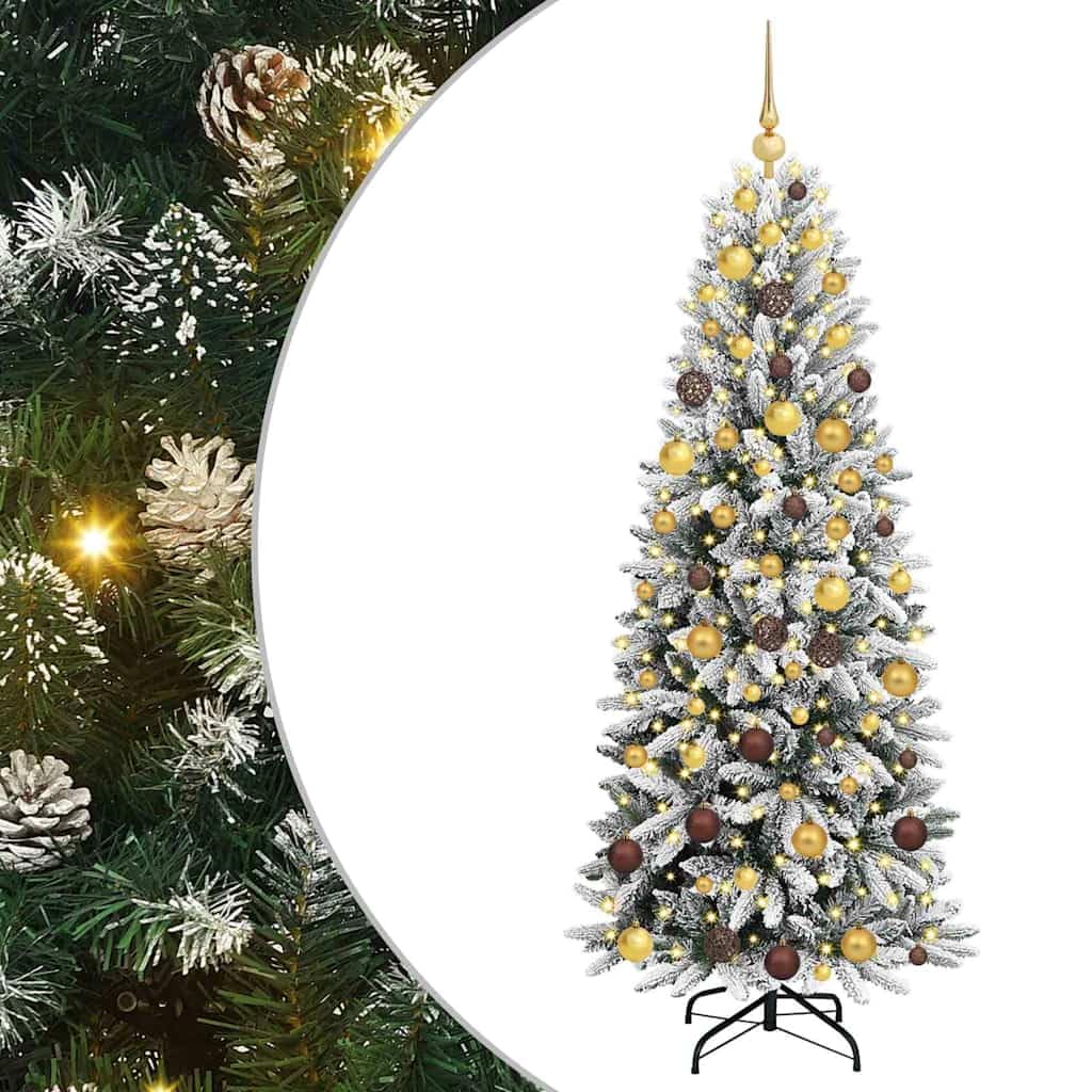 Künstlicher Weihnachtsbaum, weiß, 180 cm | Konische Zweige mit Gelenken, warme LED-Lichter, PVC und Stahl, für Innen und Außen