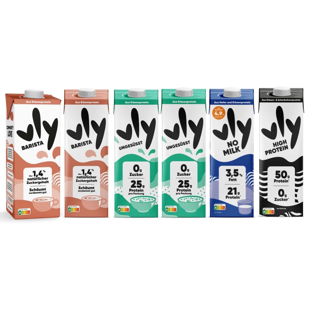 vly - Die köstlich cremige Milchalternative aus Erbsenprotein + Kalzium | PROBIERPAKET Vegane Milchalternative Kaffee Müsli Shakes | Viel Eiweiß, wenig Zucker, Erbsenproteingetränk Pea Protein-Drink