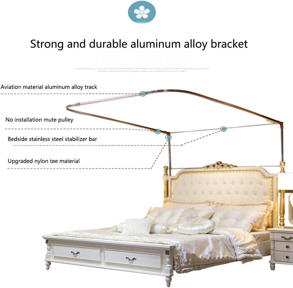 4 Corners Post Canopy Bed Curtain, with Cozy Drape Square Netting, 3 Opening Mosquito Net, Princess Bedroom Decoration (Color : Jade Color, Size : 200 * 220cm)