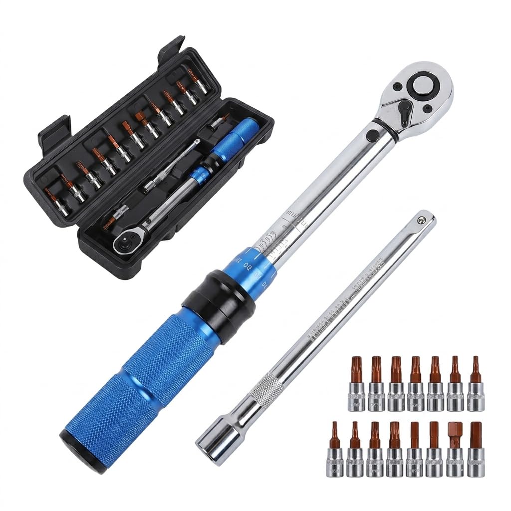 Serplex® 15PCS Preset Torque Wrench Set, 1/4" 2-24Nm Adjustable Click Torque Ratchet Wrench, 72-Tooth Reversible Chrome Vanadium Steel Kit with Bits & Case for Bike, Motorcycle, Auto & DIY Repair-image-23