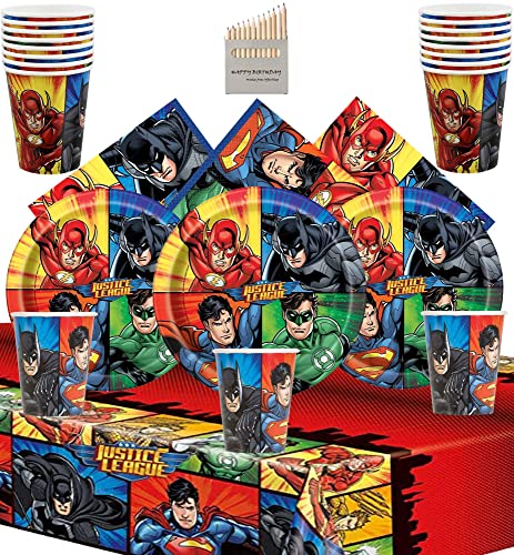 Offer Shop Justice League Party Supplies All Superhero Party Decorations for Boys Birthday Celebration- 16 Serves