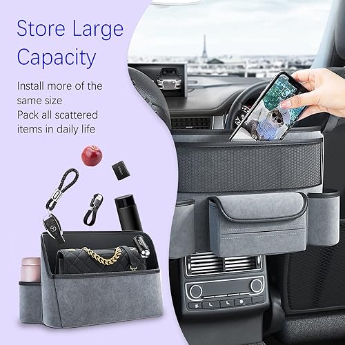 Miniatura 6 de ASUBHA Soporte para bolso de coche entre asientos, soporte de gamuza de gran capacidad, consolas y organizadores automotrices con funda de pañuelos