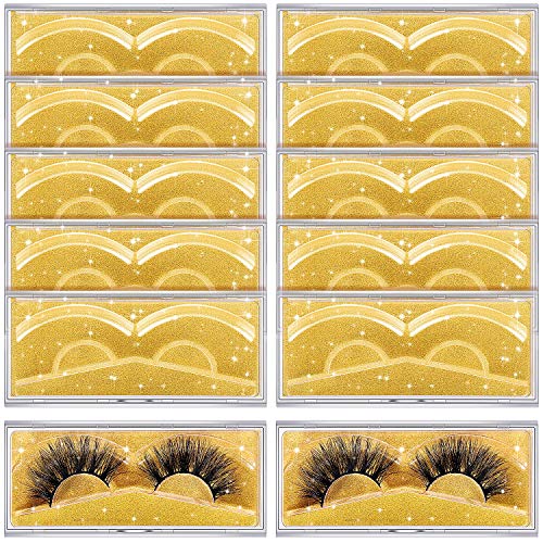 12 Pieces Empty Eyelash Case Glitter Paper Plastic Eyelash Packaging Box False Eyelash Storage Box with Clear Tray for Eyelash Care, Eye Makeup Tool for Women Girls (Gold)