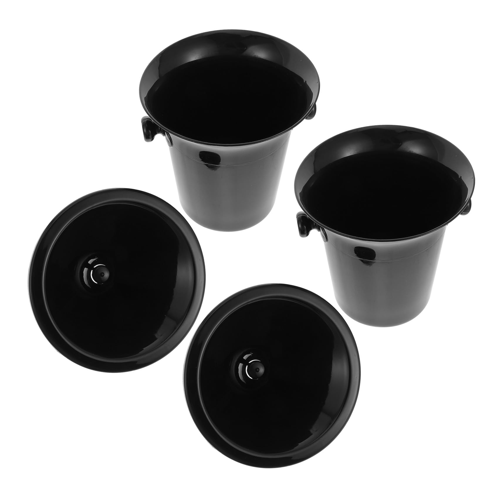 2 Escupideras Redondas de Vino Negro de Plástico PP Doble Asa, Accesorio para Cata y Cubo de Hielo Adecuado para Fiestas y Exposiciones