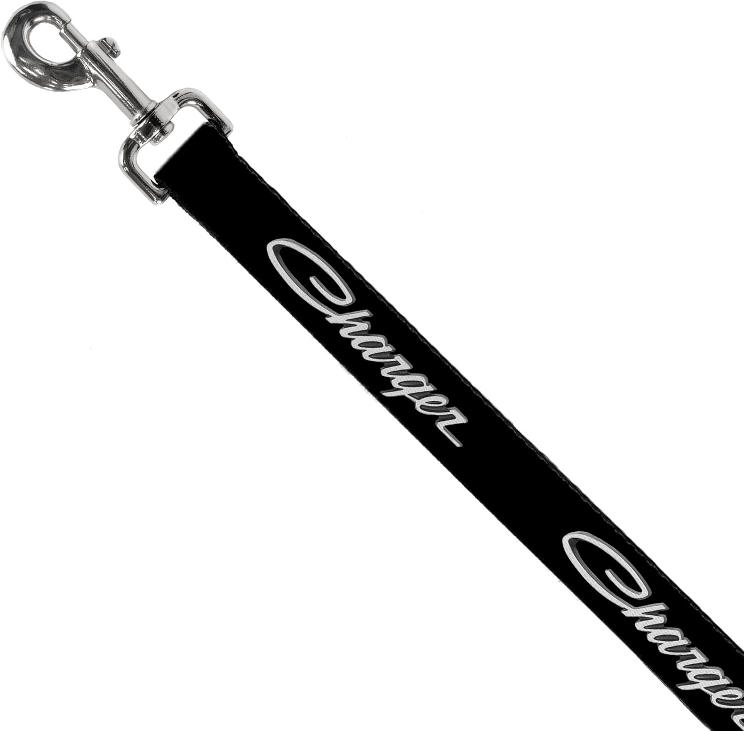Dog Leash Charger Script Emblem Corner Black Silver Fade White 4 Feet Long 1.5 Inch Wide