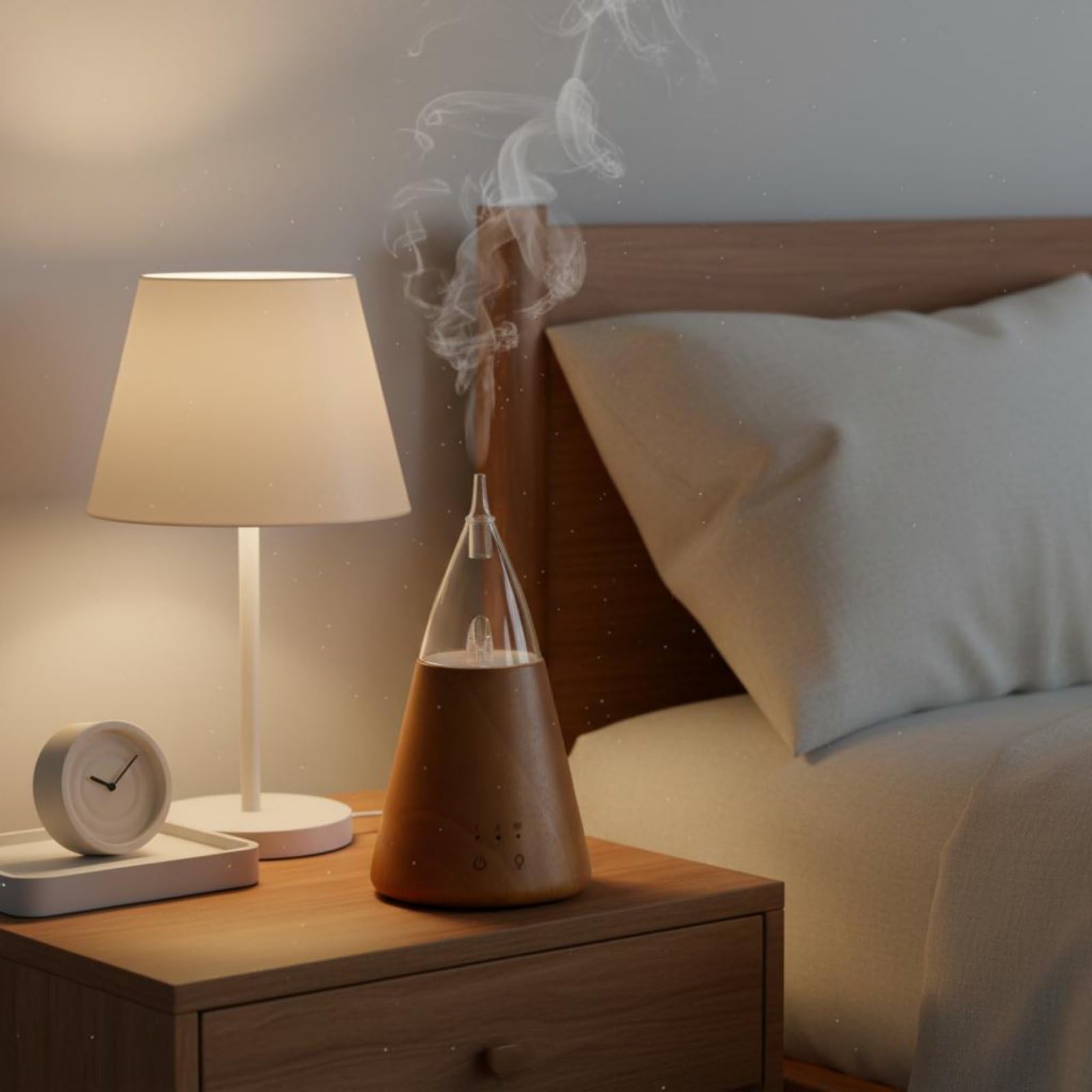 B Baosity Diffuseur d'Arômes Diffuseur d'Huiles Essentielles Nébuliseur Appareil Odorant Chêne Robuste et Verre Minuterie 2h et Lumière Douce Adapté au Sommeil, Tour Marron