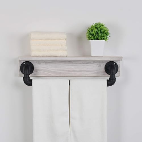 Miniatura 5 de MBQQ Estante de tubo industrial, estante de pared rústico con toallero, toalleros de granja de 20 pulgadas para baño, estantes flotantes montados en