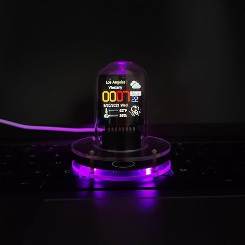 Miniatura 7 de Nixie - Reloj de tubo con pantalla LCD IPS RGB, pantalla meteorológica, 12 24 horas, configuración de juegos Cyberpunk, reloj digital con