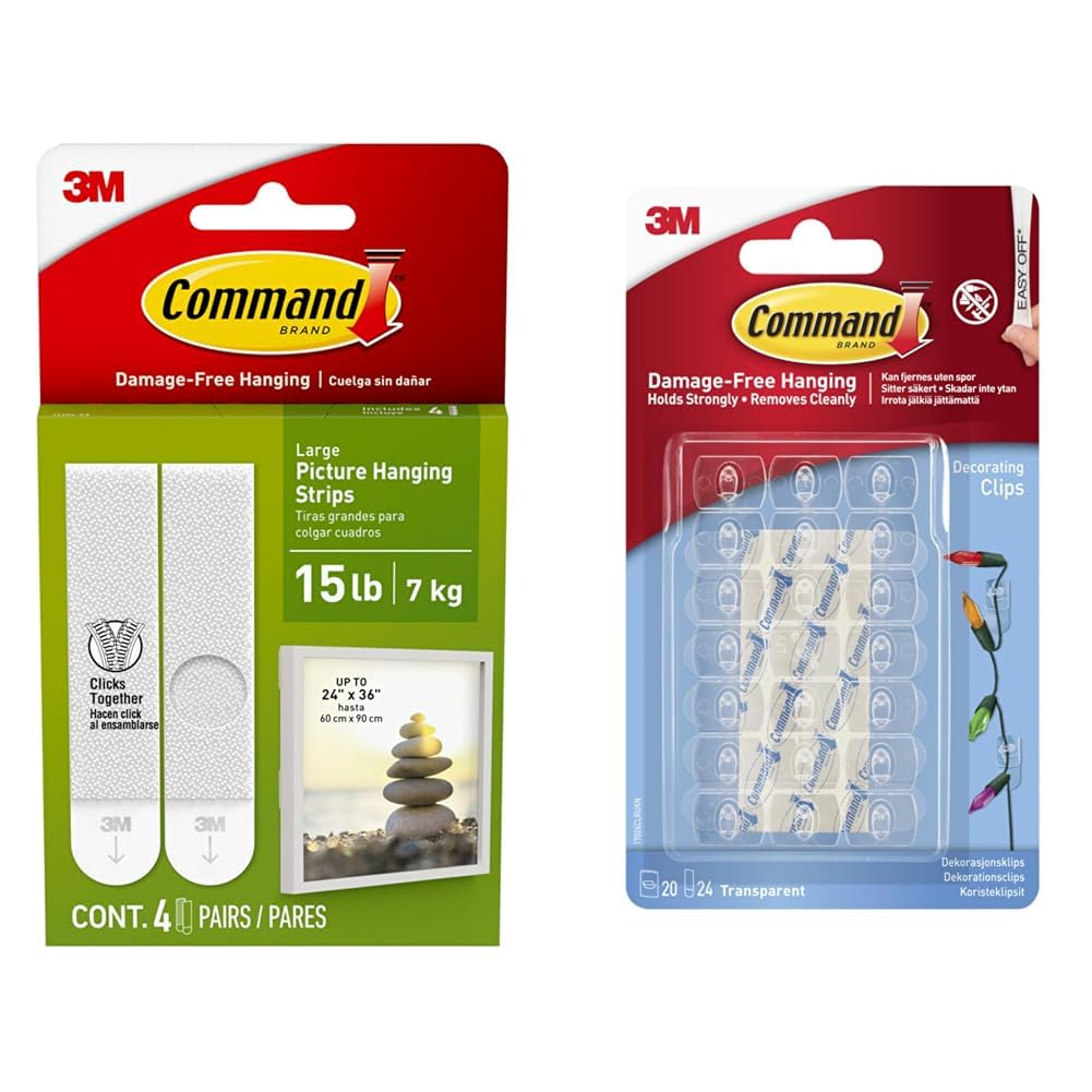 3M Large Picture Hanging Strips, 4 pairs (Wall Hooks for up to 7 kg photo frames).