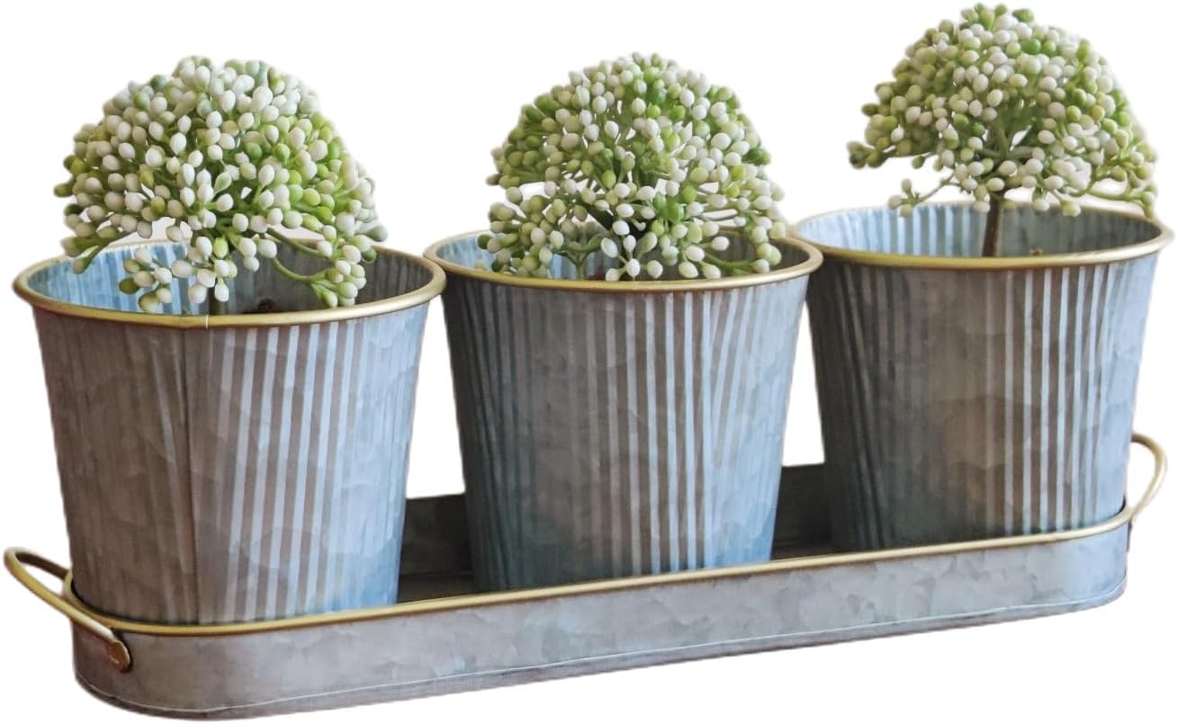 Set of 3 Galvanized Windowsill Herb Pots Metal Herb Planters Wth Saucer for Kitchen Window Indoor and Outdoor Use