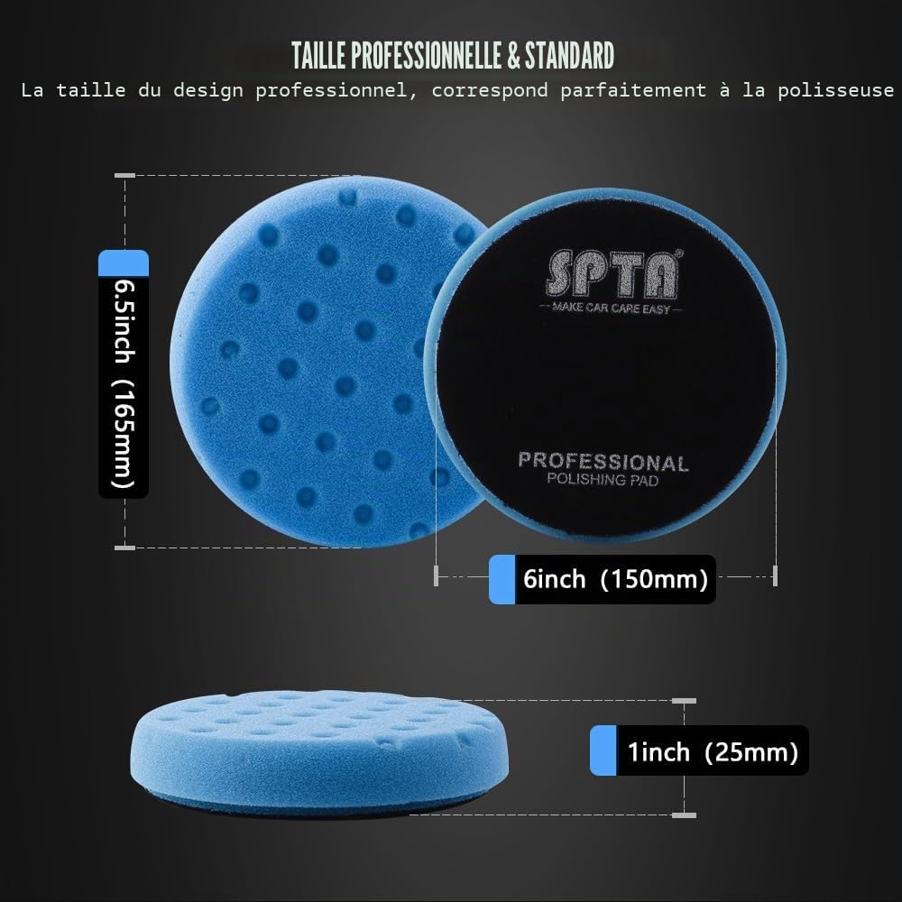SPTA Polissage Pad, 5 Pièces 150mm/6 Pouces Éponge de Polissage Kit de Polissage pour Voiture Polisseur Tampon Pad/pour RO/DA Double Action polisseuse Polissage -FP3MS6-MIX
