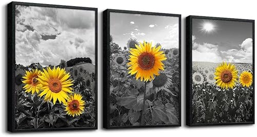 Miniatura 25 de Lienzo de gran tamaño para sala de estar, dormitorio, decoración de pared, decoración de pared de baño, cocina, decoración del hogar, girasol blanco