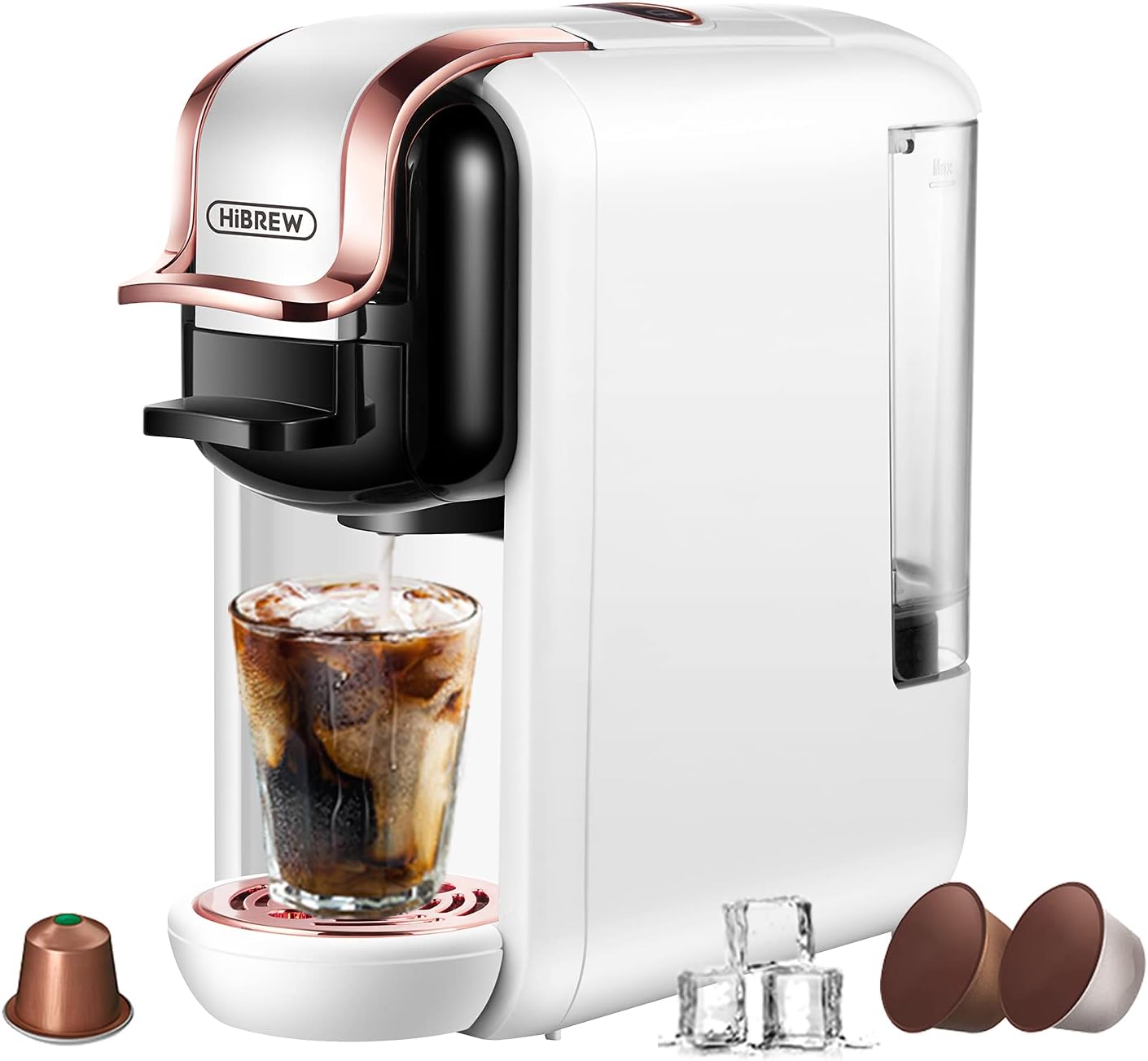 HIBREW 4 in 1 Espresso Machine for Capsule, 19 Bar Single Serve Coffee Maker