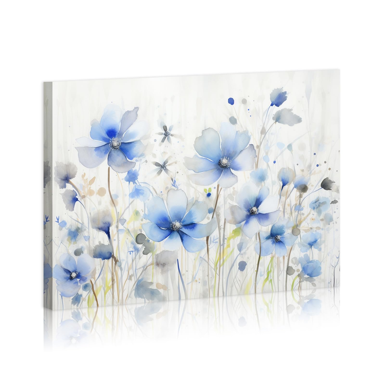 DEORAIO Blue Flower Picture Modern Gallery Wall Decor Abstract Flowers for Teen Girl Bedroom Modern Bathroom Bedroom Living Room Framed Ready To Hang