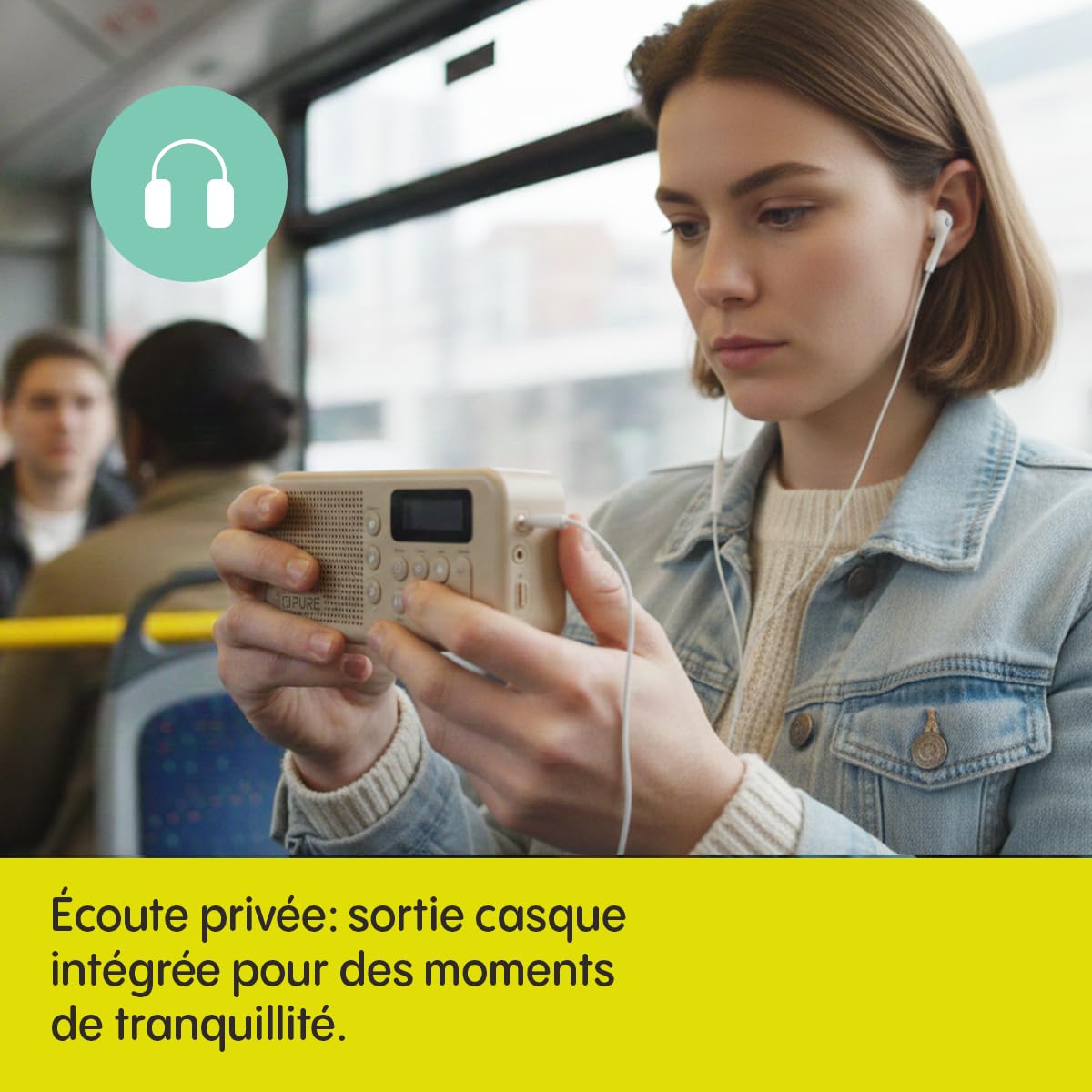 Pure Elan Move Radio numérique portable DAB+ & FM avec Bluetooth 5.3, radio de poche ultra compacte avec batterie jusqu'à 16 heures, radio portable avec prise casque et écran LCD, sable