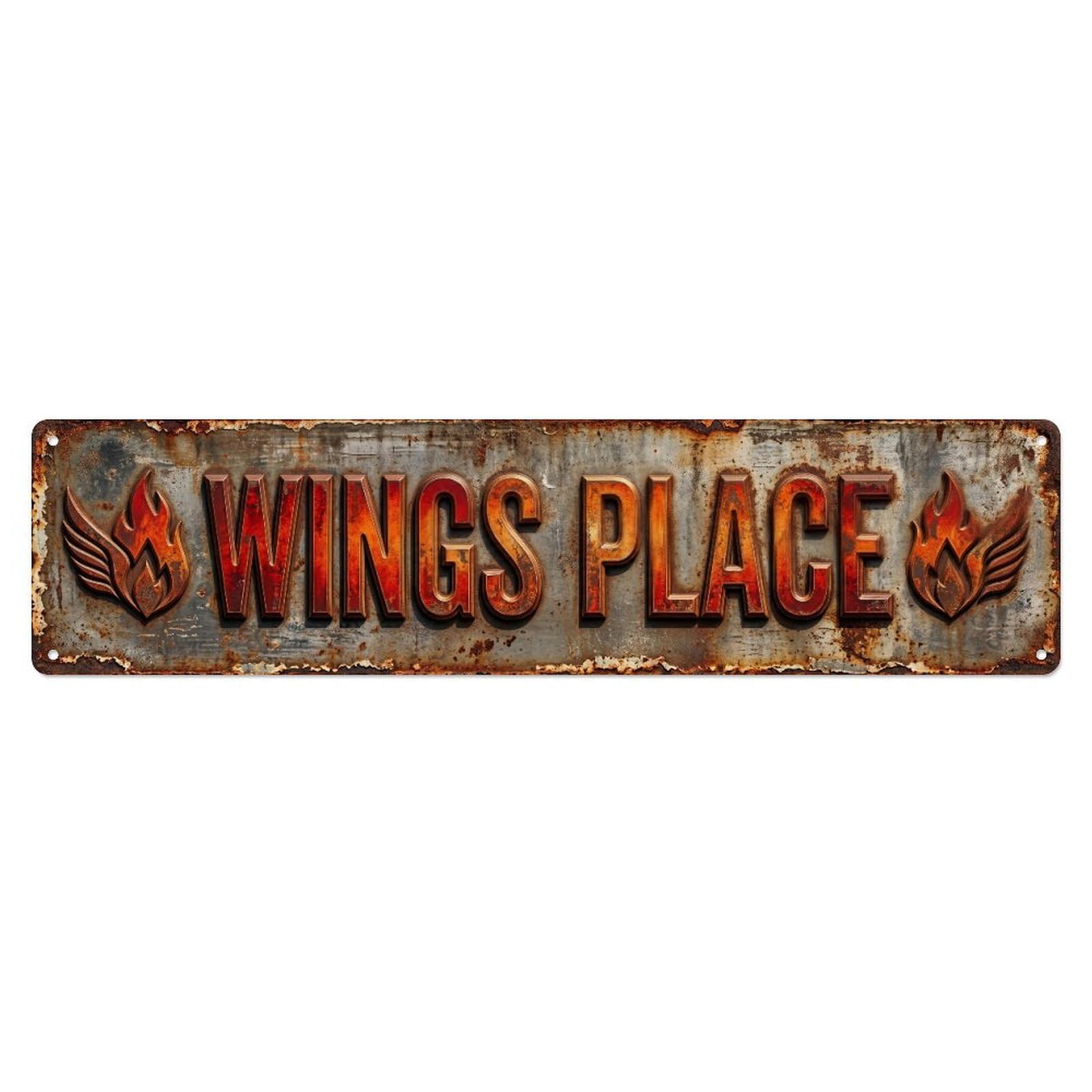 WINGS PLACE Spicy Flavors 1 Metal Tin Skinny Sign Plaque Wall Decor for Cafe, Club Bar, Office, Home Garden Metal Poster 4x16Inch