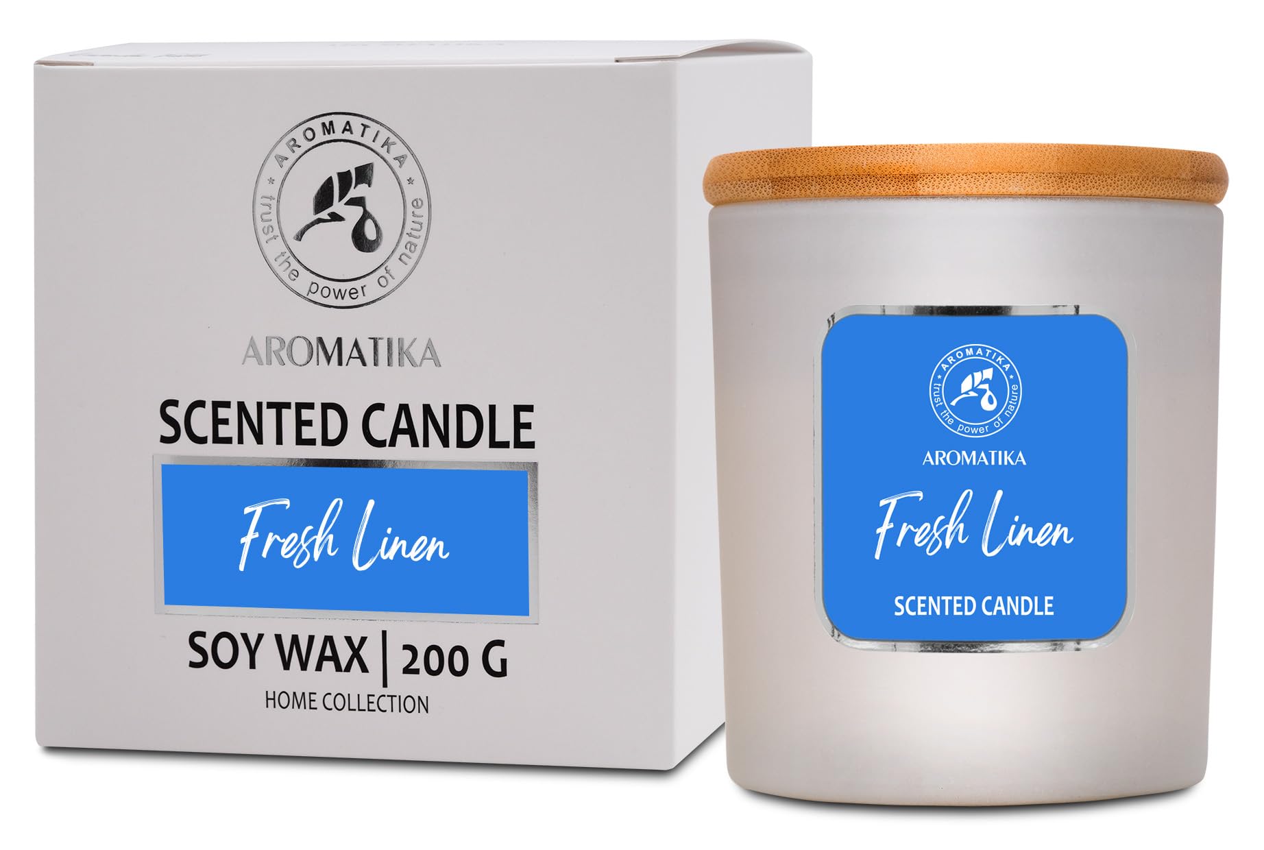 Aromatika Trust The Power Of Nature Light Scented Candle Fresh Linen 200G - Soy Wax Candle - Home Scented Candle - Aromatherapy - Pure And Fresh Scent - Air Freshener - Candle Gift - Idea For Christmas - Birthday