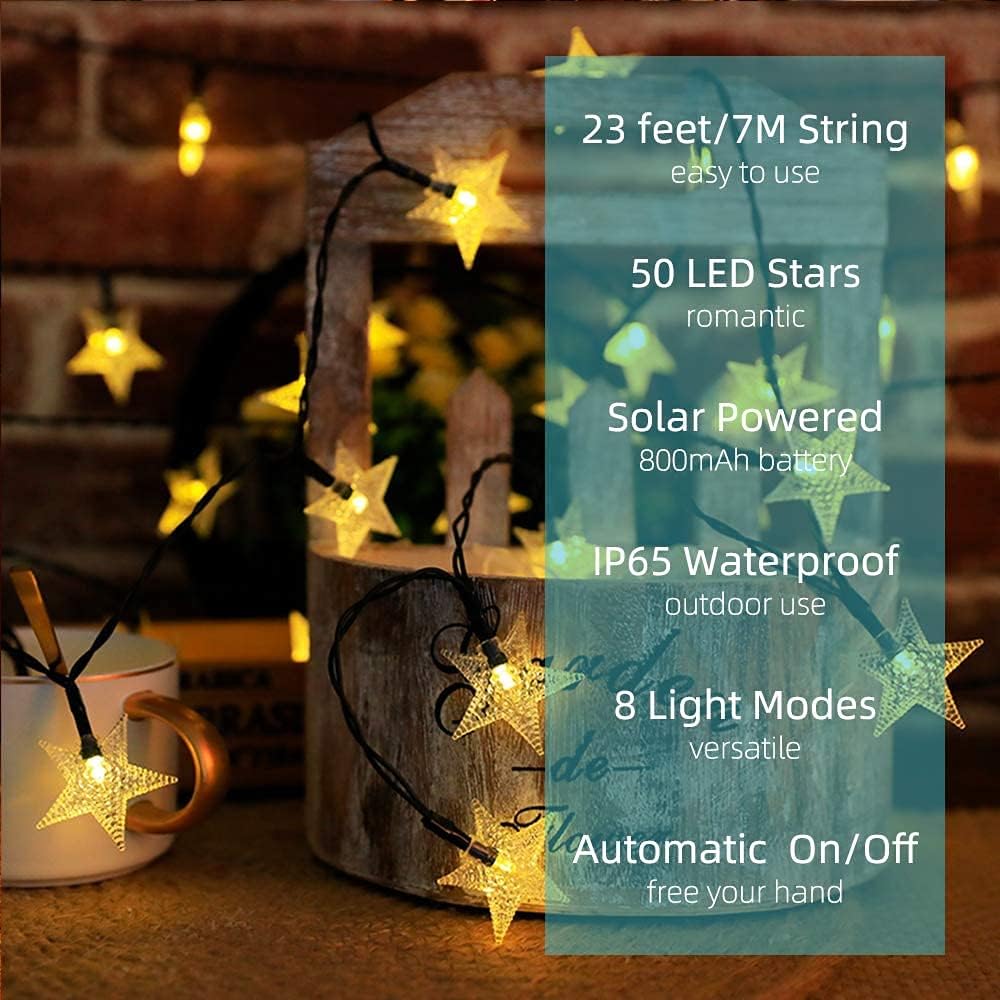 Useber Solar Lights Outdoor Garden, Waterproof 50 LED 24Ft Solar Garden Lights Outdoor Solar Fairy Lights Decorative Lighting for Garden, Home, Party, Patio (Star Lights) 4 61Duqm+O0fS. AC SL1000
