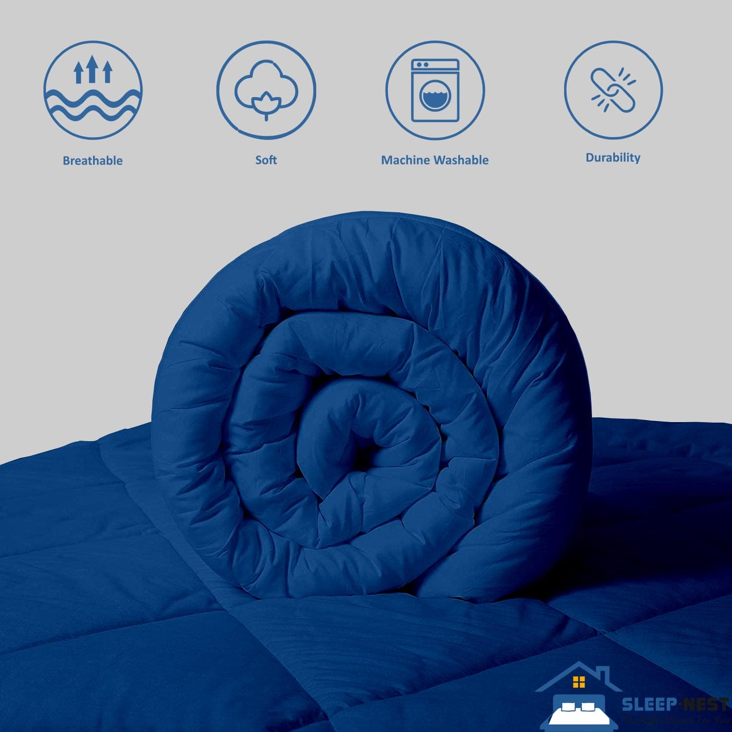 SLEEP-NEST All Season Luxury - Grand King Comforter 106 x 106 Breathable Bedding 1 Piece Down Alternative Pinch Pleat Comforter with 8 Corner Tabs - Ultra Soft, Lightweight Quilt - Royal Blue