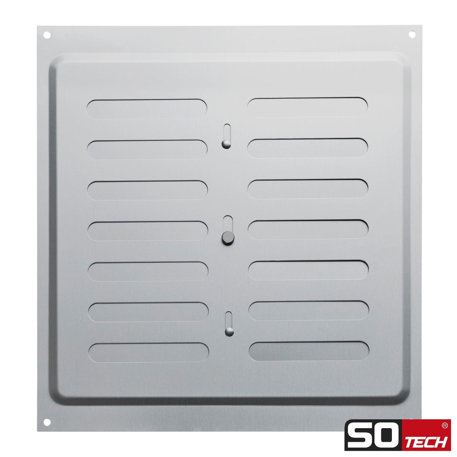 SOTECH Rejilla de ventilación cerrable de acero inoxidable SS304 (260 x 240 mm) Rejilla de ventilación con perforaciones ovaladas para atornillar con cierre deslizante