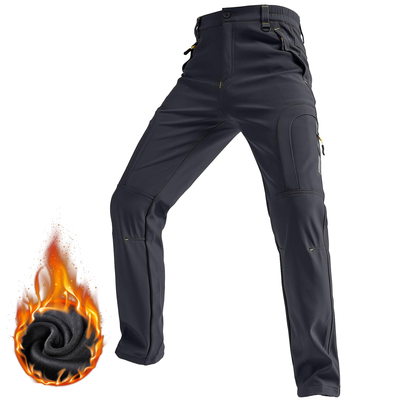 yeyity Pantalon d'extérieur pour homme - Imperméable - Softshell - Coupe-vent - Pantalon de ski d'hiver - Doublure polaire chaude