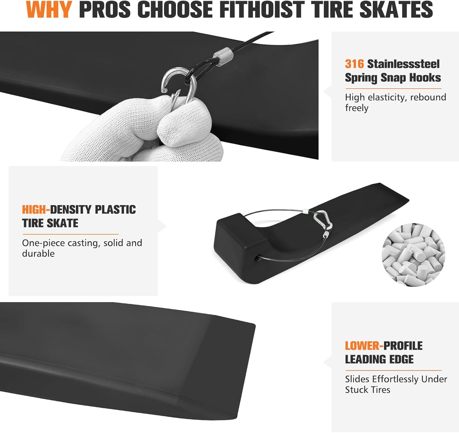 4-Pack Heavy Duty Tire Skates - for Locked Wheels, Tow Trucks & Rollbacks | 4000lb Capacity | Protects Driveway & Trailer (Black)